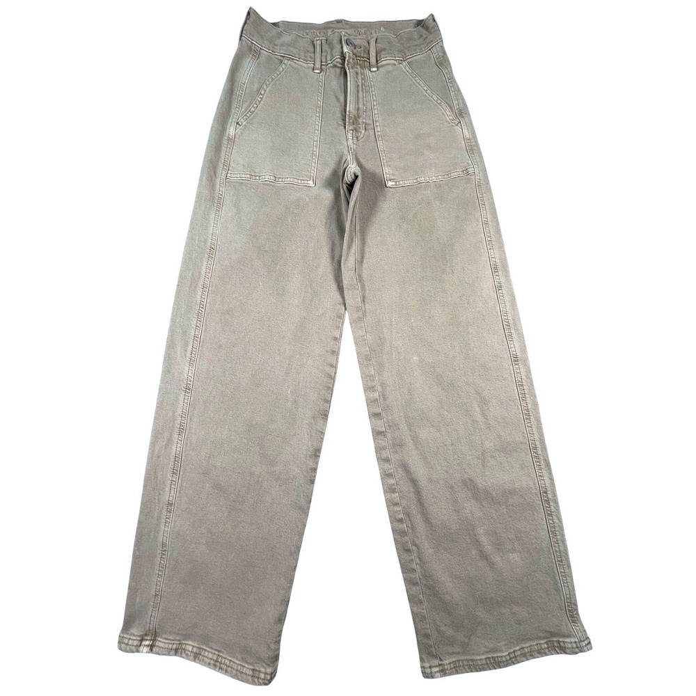 American Eagle Pants Womens 2 Green Khaki Tan Wide Leg Utility Stretch Pocket